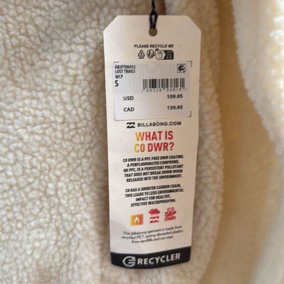 NWT Billabong Lost Trails Jacket Small White Cap - Picture 7 of 9